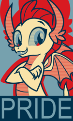 Size: 3513x5813 | Tagged: safe, artist:stay gold, character:smolder, species:dragon, season 8, crossed arms, dragoness, female, hope poster, limited palette, proud, solo, wings