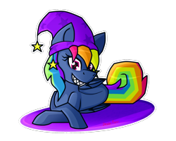 Size: 1000x799 | Tagged: safe, artist:king-justin, character:evil pie hater dash, character:rainbow dash, episode:secrets and pies, g4, my little pony: friendship is magic, clothing, crossed hooves, female, hat, smiling, solo, wings, witch hat