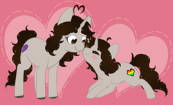 Size: 5100x3100 | Tagged: safe, artist:veincchi, oc, oc only, species:pony, species:unicorn, ahoge, blushing, boop, commission, female, mare, mother and child, mother and daughter, simple background, sketch