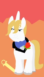 Size: 825x1425 | Tagged: safe, artist:poisonedpirate, character:prince blueblood, species:pony, species:unicorn, bow tie, colored hooves, flower, hooves, horn, lineless, male, rose, solo, stallion, tarot card
