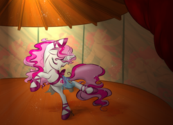 Size: 6901x5002 | Tagged: safe, artist:littletiger488, oc, oc only, oc:graceful slippers, species:pony, species:unicorn, absurd resolution, ballerina, ballet, ballet slippers, clothing, dancing, dress, eyes closed, female, mare