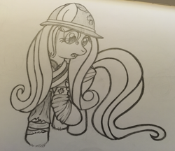 Size: 4350x3750 | Tagged: safe, artist:fascismnotincluded, character:fluttershy, species:pony, female, french, medic, monochrome, sketch, solo, traditional art, world war i