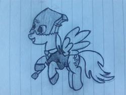 Size: 4128x3096 | Tagged: safe, artist:juani236, character:derpy hooves, species:pegasus, species:pony, episode:suited for success, g4, my little pony: friendship is magic, bags under eyes, clothing, female, grenade, hand drawing, lined paper, payday, payday 2, payday the heist, payday: the heist, solo, suit, traditional art