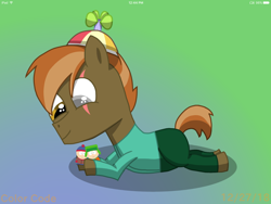 Size: 2048x1536 | Tagged: safe, artist:colorcodetheartist, character:button mash, species:earth pony, species:pony, beanie, butters stotch, clothing, colt, crossover, eye scar, gay, gradient background, hat, i ship it, kyle broflovski, male, non-mlp shipping, scar, shipping, smiling, south park, stan marsh, style (south park), sweater