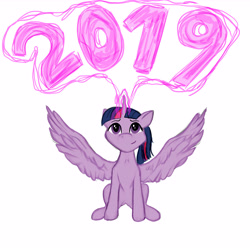 Size: 9000x9000 | Tagged: safe, artist:cody365, artist:pegaplex, character:twilight sparkle, character:twilight sparkle (alicorn), species:alicorn, species:pony, 2019, absurd resolution, female, glowing horn, illusion, magic, new year, simple background, solo, white background