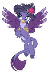 Size: 1024x1514 | Tagged: safe, artist:misskitkat2002, oc, oc only, oc:veronica, parent:gallus, parent:silverstream, parents:gallstream, species:classical hippogriff, species:hippogriff, female, flower, flower in hair, hippogriff oc, hippogriffon, leonine tail, offspring, simple background, solo, transparent background