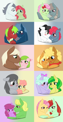 Size: 2255x4351 | Tagged: safe, artist:tejedora, character:apple cinnamon, character:apple cobbler, character:apple dumpling, character:apple fritter, character:apple split, character:applejack, character:berry punch, character:berryshine, character:candy apples, character:candy mane, character:dust devil, character:flitter, character:florina tart, character:gala appleby, character:granny smith, character:red gala, character:silver shill, character:star hunter, character:starry eyes, character:wensley, species:earth pony, species:pegasus, species:pony, apple family, apple family member, apple flitter (ship), applehunter, applemane, caboose, crack shipping, evening star, eveningcobbler, female, florinadevil, gay, lesbian, male, milky way, milkysplit, redcaboose, shipping, silverdumpling, smokeby, smokestack, straight, wenshine