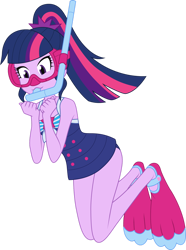 Size: 1024x1375 | Tagged: safe, artist:shoxxe, artist:zefrenchm, character:twilight sparkle, character:twilight sparkle (scitwi), species:eqg human, my little pony:equestria girls, clothing, colored, female, flippers, goggles, ponytail, simple background, snorkel, solo, swimsuit, transparent background, vector
