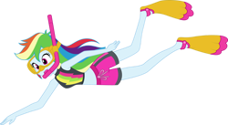Size: 1024x561 | Tagged: safe, artist:shoxxe, artist:zefrenchm, character:rainbow dash, my little pony:equestria girls, clothing, colored, female, flippers, goggles, simple background, snorkel, solo, swimsuit, transparent background, vector