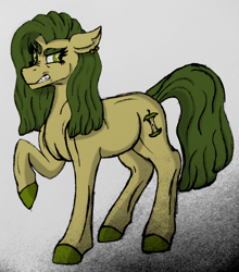 Size: 2204x2500 | Tagged: safe, artist:thr3eguess3s, oc, oc:apple core, parent:big macintosh, parent:limestone pie, parents:limemac, species:pony, angry, crack ship offspring, female, floppy ears, gritted teeth, mare, offspring, solo