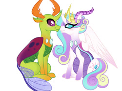 Size: 1024x767 | Tagged: safe, artist:owocrystalcatowo, character:thorax, oc, oc:crystal heart, parents:canon x oc, species:changeling, species:changepony, species:reformed changeling, female, male, pregnant, simple background, straight, white background
