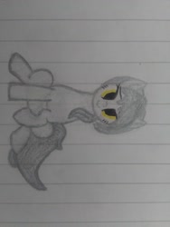 Size: 2448x3264 | Tagged: safe, artist:juani236, oc, oc only, oc:sunlight/sunny, species:pony, grey hair, grey skin, hand drawing, lined paper, looking at you, paper, sexy, sideways image, sitting, solo, traditional art, yellow eyes