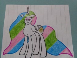 Size: 3264x2448 | Tagged: safe, artist:juani236, character:princess celestia, species:alicorn, species:pony, female, hand drawing, lined paper, looking at you, missing accessory, no armor, paper, solo, traditional art