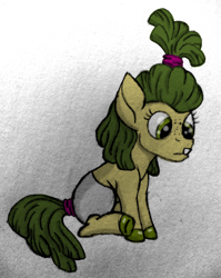 Size: 1986x2500 | Tagged: safe, artist:thr3eguess3s, oc, oc:apple core, parent:big macintosh, parent:limestone pie, parents:limemac, species:pony, baby, baby pony, colored hooves, diaper, female, filly, freckles, mixed media, offspring, solo, tooth, topknot