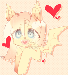Size: 731x803 | Tagged: safe, artist:t-0-rtured, character:flutterbat, character:fluttershy, species:bat pony, species:pony, bat ponified, bust, heart, heart eyes, race swap, wingding eyes