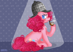 Size: 2898x2070 | Tagged: safe, artist:compassrose0425, character:pinkie pie, species:earth pony, species:pony, bubble pipe, clothing, deerstalker, detective, female, hat, mare, pipe, sherlock holmes, solo