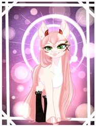 Size: 768x1024 | Tagged: safe, artist:taligintou, species:pony, clothing, cosplay, costume, devil horns, female, glitter, green eyes, horns, mare