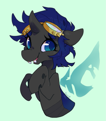 Size: 785x898 | Tagged: safe, artist:dreamyri, oc, oc:pascal, species:changeling, blue changeling, changeling oc, goggles, solo