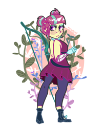 Size: 900x1100 | Tagged: safe, artist:mewy101, character:sour sweet, equestria girls:friendship games, g4, my little pony: equestria girls, my little pony:equestria girls, bare shoulders, bow (weapon), clothing, cute, dress, female, leggings, looking back, solo, sourbetes