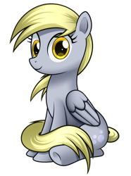 Size: 2742x3680 | Tagged: safe, artist:mirrorcrescent, character:derpy hooves, species:pegasus, species:pony, female, looking at you, mare, simple background, sitting, smiling, solo, transparent background