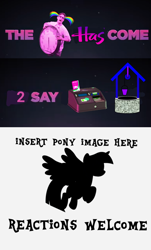 Size: 720x1193 | Tagged: safe, artist:jrshinkansenhorse, derpibooru original, edit, edited screencap, screencap, character:twilight sparkle, character:twilight sparkle (alicorn), species:alicorn, species:pony, season 9, spoiler:s09, bus, crying, farebox, hasbro, insert picture here, it's time to stop, meme, pun, rainbows, silhouette, the time has come to say farewell, trailer, visual gag, wat, wishing well