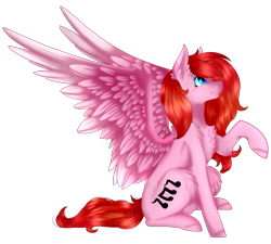 Size: 1986x1787 | Tagged: safe, artist:enghelkitten, oc, oc:fire song, species:pegasus, species:pony, chest fluff, female, mare, raised hoof, simple background, sitting, solo, transparent background