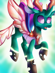 Size: 2400x3200 | Tagged: safe, artist:spindlespice, character:pharynx, character:prince pharynx, species:changeling, species:reformed changeling, episode:to change a changeling, g4, my little pony: friendship is magic, male, open mouth, scene interpretation, solo, transformation