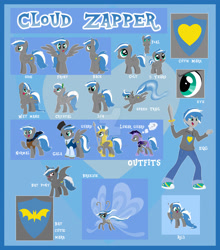 Size: 1600x1817 | Tagged: safe, artist:autumn-dreamscape, oc, oc:cloud zapper, species:bat pony, species:breezies, species:crystal pony, species:pony, my little pony:equestria girls, 3/4 view, 5-year-old, armor, bat cutie mark, clothing, colt, cutie mark, eye, foal, front view, gala suit, lunar guard armour, male, on side, rear view, reference sheet, royal guard, rule 63, scarf, solo, spear, speed trail, stallion, sword, weapon, wet mane