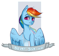 Size: 873x829 | Tagged: safe, artist:kilka-chan-yana, character:rainbow dash, species:pegasus, species:pony, 2000000, :t, banner, bust, colored pupils, derpibooru legacy, epic get, female, get, greatest internet moments, index get, lidded eyes, looking at you, mare, milestone, motivational poster, old banner, positive ponies, simple background, solo, spread wings, text, white background, wing fluff, wings, x00000 milestone
