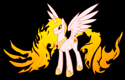 Size: 947x605 | Tagged: dead source, safe, artist:sir-dangereaux, character:nightmare star, character:princess celestia, species:alicorn, species:pony, g4, black background, female, fire, mare, photoshop, simple background, solo