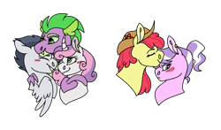 Size: 1024x601 | Tagged: safe, artist:echabi, character:apple bloom, character:diamond tiara, character:rumble, character:spike, character:sweetie belle, species:dragon, species:earth pony, species:pegasus, species:pony, species:unicorn, ship:diamondbloom, ship:rumbelle, ship:spikebelle, bisexual, female, gay, interspecies, lesbian, male, older, ot3, polyamory, rumblespike, rumblespikebelle, shipping, simple background, straight, transparent background