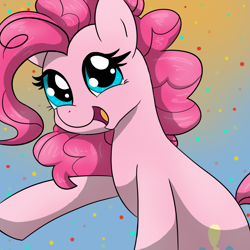 Size: 980x980 | Tagged: safe, artist:mississippikite, character:pinkie pie, species:earth pony, species:pony, cute, diapinkes, dots, female, gradient background, mare, open mouth, solo
