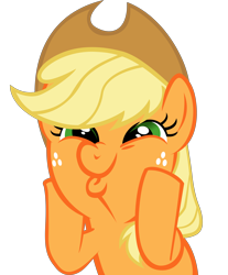 Size: 7082x8571 | Tagged: safe, artist:rainbowplasma, part of a set, character:applejack, species:earth pony, species:pony, applejack's hat, bust, clothing, cowboy hat, cute, dashface, female, freckles, funny face, hat, hooves on cheeks, jackabetes, mare, silly, silly pony, simple background, so awesome, solo, squishy cheeks, transparent background, who's a silly pony