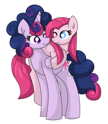 Size: 3312x3792 | Tagged: safe, artist:mississippikite, character:pinkamena diane pie, character:pinkie pie, character:twilight sparkle, character:twilight sparkle (alicorn), species:alicorn, species:earth pony, species:pony, ship:twinkie, 30 day otp challenge, cute, cuteamena, diapinkes, female, lesbian, looking at each other, mare, messy mane, one eye closed, ponies riding ponies, shipping, simple background, smiling, twiabetes, white background