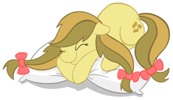 Size: 1624x941 | Tagged: dead source, safe, artist:sir-dangereaux, character:apple strudely, species:earth pony, species:pony, g4, apple family member, female, mare, photoshop, pillow, simple background, sleeping, solo, transparent background