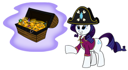 Size: 1631x902 | Tagged: dead source, safe, artist:sir-dangereaux, character:rarity, species:pony, species:unicorn, newbie artist training grounds, bicorne, chest, clothing, costume, female, gem, hat, mare, photoshop, pirate, pirate rarity, simple background, solo, transparent background, treasure, treasure chest