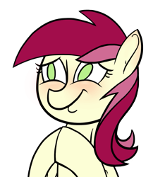 Size: 927x1069 | Tagged: dead source, safe, artist:sir-dangereaux, character:roseluck, species:earth pony, species:pony, g4, blushing, female, mare, no pupils, photoshop, simple background, smiling, solo, transparent background