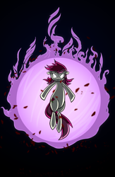Size: 1080x1654 | Tagged: dead source, safe, artist:sir-dangereaux, character:roseluck, species:earth pony, species:pony, badass, female, floating, glowing eyes, magic, magic overload, mare, photoshop, rose petals, solo