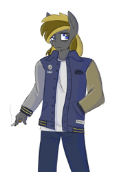 Size: 3030x4390 | Tagged: safe, artist:exvius, oc, oc:brimhardt, species:anthro, species:earth pony, species:pony, chad, cigarette, clothing, cool, jacket, jeans, leather jacket, looking at you, pants, solo, white shirt