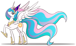 Size: 1588x957 | Tagged: dead source, safe, artist:sir-dangereaux, character:princess celestia, species:alicorn, species:pony, g4, clothing, female, hat, looking at you, majestic, mare, party hat, photoshop, raised hoof, simple background, smiling, solo, spread wings, transparent background, wings