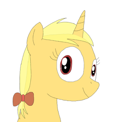 Size: 768x768 | Tagged: safe, artist:crystal wishes, derpibooru original, oc, oc:taffy hot, species:pony, species:unicorn, looking at you, misplaced horns, ribbon, smiling, smiling at you, solo