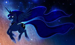 Size: 1423x852 | Tagged: dead source, safe, artist:sir-dangereaux, character:princess luna, species:alicorn, species:pony, g4, female, flying, mare, photoshop, profile, solo, space, stars
