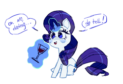 Size: 1280x878 | Tagged: safe, artist:shacklefunk, character:rarity, species:pegasus, species:pony, species:unicorn, alcohol, blushing, cute, darling, dialogue, female, glass, glowing horn, horn, magic, mare, raribetes, simple background, solo, speech bubble, telekinesis, white background, wine, wine glass