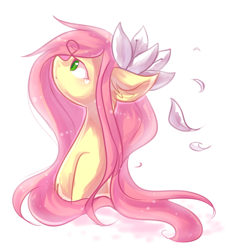 Size: 696x733 | Tagged: safe, artist:dddreamdraw, character:fluttershy, species:pony, bust, chest fluff, colored pupils, cute, ear fluff, female, flower, flower in hair, mare, portrait, shyabetes, simple background, solo, white background