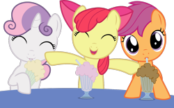 Size: 1280x800 | Tagged: safe, artist:canon-lb, character:apple bloom, character:scootaloo, character:sweetie belle, species:earth pony, species:pegasus, species:pony, species:unicorn, episode:one bad apple, g4, my little pony: friendship is magic, adorabloom, babs seed song, cute, cutealoo, cutie mark crusaders, diasweetes, female, filly, milkshake, milkshake ponies, simple background, table, transparent background, trio, vector