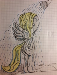Size: 3072x4066 | Tagged: safe, artist:juani236, character:derpy hooves, species:pegasus, species:pony, bath, butt, female, graph paper, plot, semi-anthro, shower, solo, traditional art, water