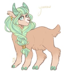 Size: 569x612 | Tagged: safe, artist:last-star-oc, oc, oc only, oc:yarrow, parent:sandbar, parent:yona, parents:yonabar, beanbrows, cloven hooves, colored hooves, cute, ear piercing, earring, eyebrows, female, hybrid, interspecies offspring, jewelry, offspring, original species, piercing, simple background, solo, white background, yakony