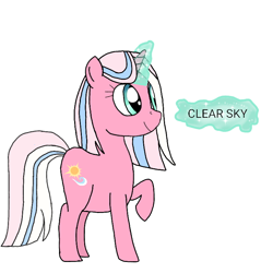 Size: 768x768 | Tagged: safe, artist:crystal wishes, derpibooru original, character:clear sky, species:pony, species:unicorn, episode:common ground, g4, my little pony: friendship is magic, aura, bandana, female, horn, levitation, magic, mare, name, simple background, telekinesis