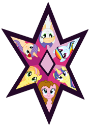 Size: 1024x1416 | Tagged: safe, artist:chaostrical, artist:mariana-shy, base used, oc, oc only, oc:angel heart, oc:apple beauty, oc:balloon cupcake, oc:rainbow shine, oc:rose diamont, oc:star comet, parent:applejack, parent:big macintosh, parent:cheese sandwich, parent:comet tail, parent:fluttershy, parent:pinkie pie, parent:rainbow dash, parent:rarity, parent:soarin', parent:twilight sparkle, parents:cheesepie, parents:cometlight, parents:fluttermac, parents:rarijack, parents:soarindash, species:earth pony, species:pegasus, species:pony, species:unicorn, clothing, cowboy hat, element of magic, flower, flower in hair, hat, magical lesbian spawn, next generation, offspring, rose, simple background, transparent background