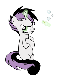 Size: 2556x3360 | Tagged: safe, artist:mirrorcrescent, character:sweetie belle, species:pony, species:unicorn, newbie artist training grounds, atg 2019, bipedal, bubble, cigarette, crossed arms, female, filly, goth, levitation, magic, simple background, smoking, solo, telekinesis, transparent background